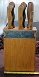 Vtg Ekco Forge 5, Knives, Ceramic Sharpening Rod, Large Knife Holder U.s.a.. Fixed Price $80.00.