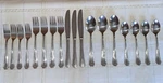 HSV215 Hampton Silversmiths Flatware 18 Pc China Glossy Outlined Stnl Scroll Tip. Fixed Price $41.46.