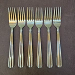6 Hampton Silversmiths HSV25 Glossy Stainless Flatware Ribbed 7 3/8 Dinner Fork. Fixed Price $29.87.