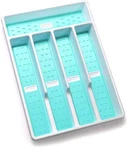5 Slot Silverware Organizer, Tray For Kitchen Drawer, White/mint. Fixed Price $12.79.