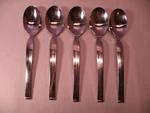 Set Of 5 Oneida Simplicity Stainless Flatware Oval Place Soup Spoons 7 1/8 GB3. Fixed Price $47.39.