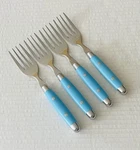 Set Of Salad Forks Stainless With Blue Plastic Handles 6 3/4 Long. Fixed Price $13.45.