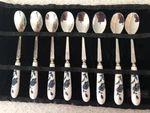 Stainless Steel 18-10 Set Of Spoons, Ceramic Handles Blue & Gold Flowers. Fixed Price $25.00.