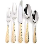 Mackenzie-childs Gold Check Stainless Steel Flatware 5 Piece Place Setting,. Fixed Price $149.95.