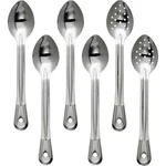 Tramontina 13 Inch Serving Spoons, Assorted Styles, Stainless Steel, 6 Count. Fixed Price $30.00.
