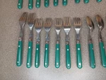 Wf Mardi Gras Green Handle Stainless Steel Flatware Washington Forge Set Of 19. Fixed Price $35.00.
