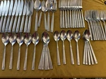 (56) Pcs Cooks Stainless Jc Penney CKJ8 Glossy Bands Frosted Handle. Fixed Price $123.75.