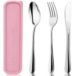 Hansgo Travel Utensils With Case, 4PCS Stainless Steel Portable Medium, Pink. Fixed Price $18.07.