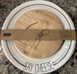 Mud Pie "say Cheese" Round Striped Ceramic Plate & Wood Board, White/gray. Fixed Price $20.00.