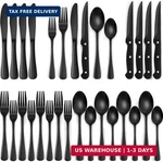 Ewfen 24-PIECE Black Silverware Set With Steak Knives, Flatware For 4,. Fixed Price $29.52.