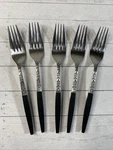 5 Interpur INR2 Stainless Forks Black Handle Flatware Mcm Japan 8" Muffin Canoe. Fixed Price $19.99.