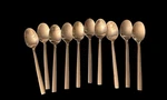 10PC Fortessa Arezzo 18/10 Brushed Gold Espresso Spoon 5 1/8 Square Handle. Fixed Price $55.00.