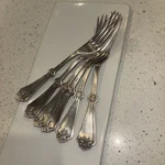 Vtg International Silverplate Rogers 1879 Parisian Luncheon Fork(s) Set Of 10. Fixed Price $55.00.