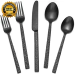 40 Pcs Black Hammered Silverware Set For 8, 18/10 Stainless Steel Heavy Duty Fla. Fixed Price $271.50.