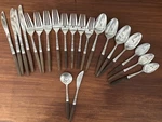 Vintage Interpur Flatware Stainless Brown Handle Faux Wood Japan 21 Pieces. Fixed Price $48.00.