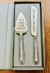 Mud Vintage-style Two-piece Tied The Knot Wedding Cake Server Set. Fixed Price $22.50.