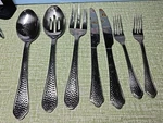 Cambridge CBS96 Stainless Flatware Set Hammered 3 Serving + 2 Fork Knives. Fixed Price $20.00.