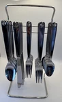 Oneida Of 20 Stainless Utensils, With Hanging Rack, Very Nice Heavy Set!. Fixed Price $24.99.