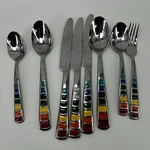 Fiesta Celebration Rainbow Stainless Colorful Silverware Knives Spoons Fork 8PC. Fixed Price $34.99.