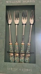 William Morris Strawberry Thief Pastry Fork Set Of 4, Porcelain Handles. Fixed Price $19.99.