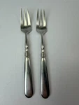 Set Of 2 Satin Stainless Salad Forks Yamazaki Old Denmark Japan 6 5/8". Fixed Price $47.49.