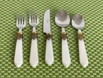 Hanford Forge HAF27 Stainless 47PC Set Glossy Hf Cream Plastic Handle Flatware. Fixed Price $199.95.
