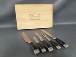 Gourmet Traditions 5PC Kitchen Knife Cutlery Set W/ Wood Case Missing One. Fixed Price $15.00.