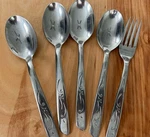 4 Place/oval Soup Spoon INS25 (stainless) By International Silver & 1 Salad Fork. Fixed Price $12.99.
