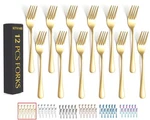 12 Pieces Gold Salad Forks Set, Stainless Steel Flatware Utensils, Home & Kit.... Fixed Price $22.01.