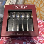 Oneida Nocha Cocktail Spoons Set Of 6 Stainless Steel 4 Long New Box. Fixed Price $14.99.