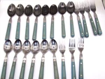 Vtg Washington Forge Mardi Gras Stainless Steel Flatware Blue Handle 21 Pcs. Fixed Price $28.00.