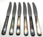 Vintage National Silver Co Dinner Knives 8.75" Long, Lot Of 6, Pattern Not Known. Fixed Price $19.95.