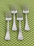 Mikasa Cosmo Satin Stainless 4 Salad Forks 18/10 Beveled Edge Flatware - 7 1/2". Fixed Price $29.90.