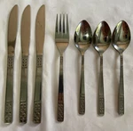 Vintage Custom Craft Fleur De Lis Stainless Flatware 7 Piece Set Taiwan. Fixed Price $9.99.