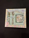 New Enesco Precious Moments Baby Boy Gift Set Porcelain Cup & Silver Spoon Fork. Fixed Price $10.00.