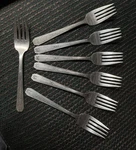 7 Vintage Oneida Tudor Plate Friendship-medality Silver Salad Forks, 1932. Fixed Price $34.99.