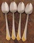 Oneida Golden Damask Rose Cube Set Of 4 Teaspoons Stainless Flatware Lot J. Fixed Price $42.29.