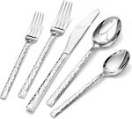 Kingstone 40 Piece Hammered Silverware Set, 18/10 Stainless Steel Flatware. Fixed Price $117.73.